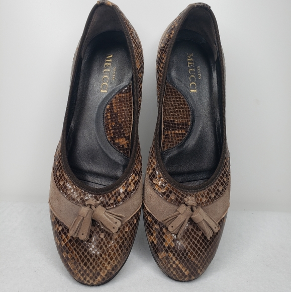 Sesto Meucci Shoes - Sesto Meucci Tasseled Brown Leather & Suede Snake Embossed Slip On Flats Sz 8M.